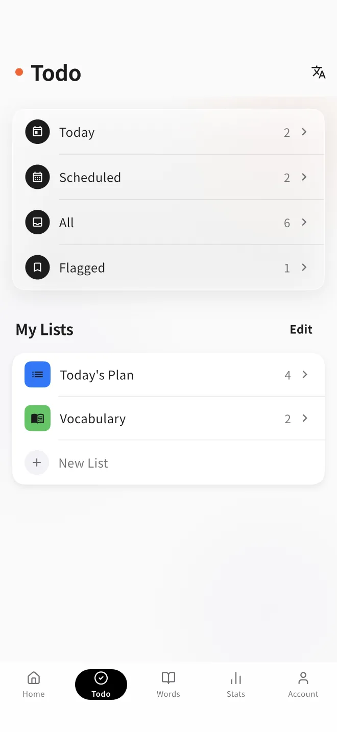 MonoStudy to-do screen listing today's study tasks